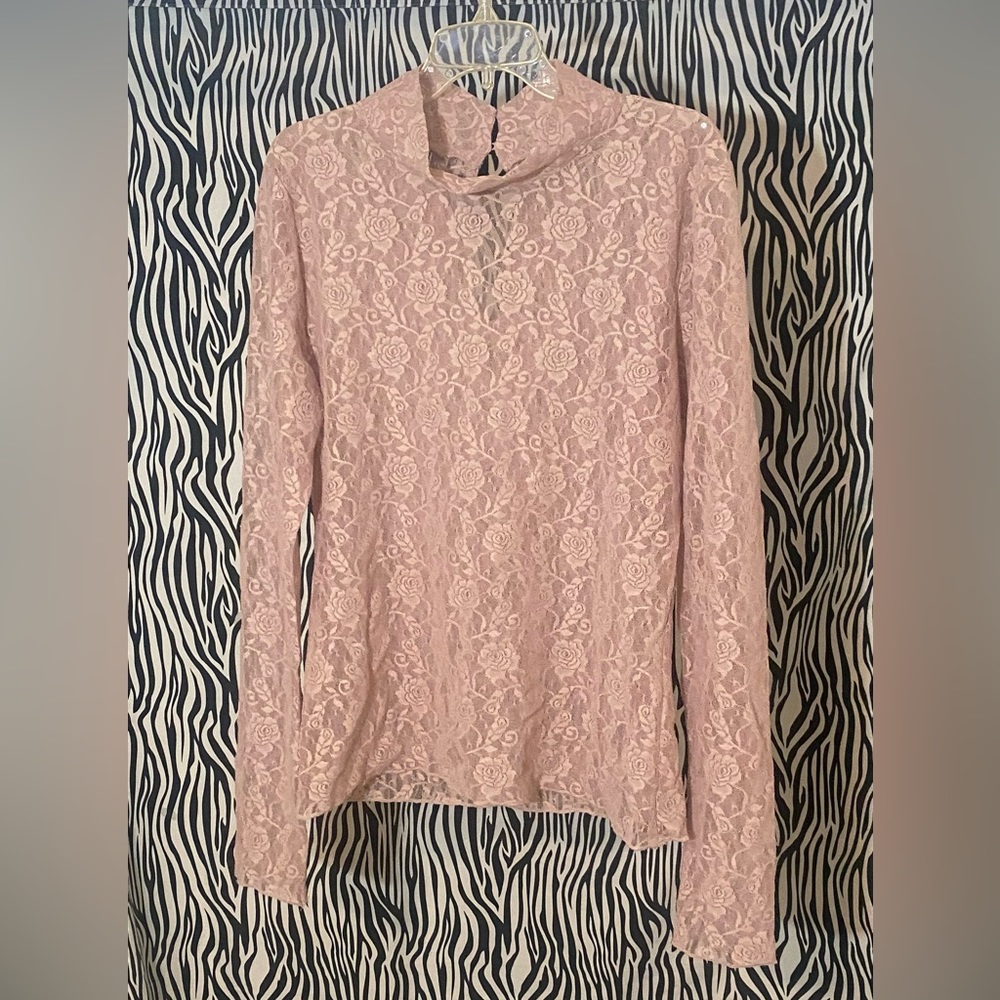 Urban Outfitters • Medium • Lace Long Sleeve Mock Turtleneck Shirt • Dusty Pink